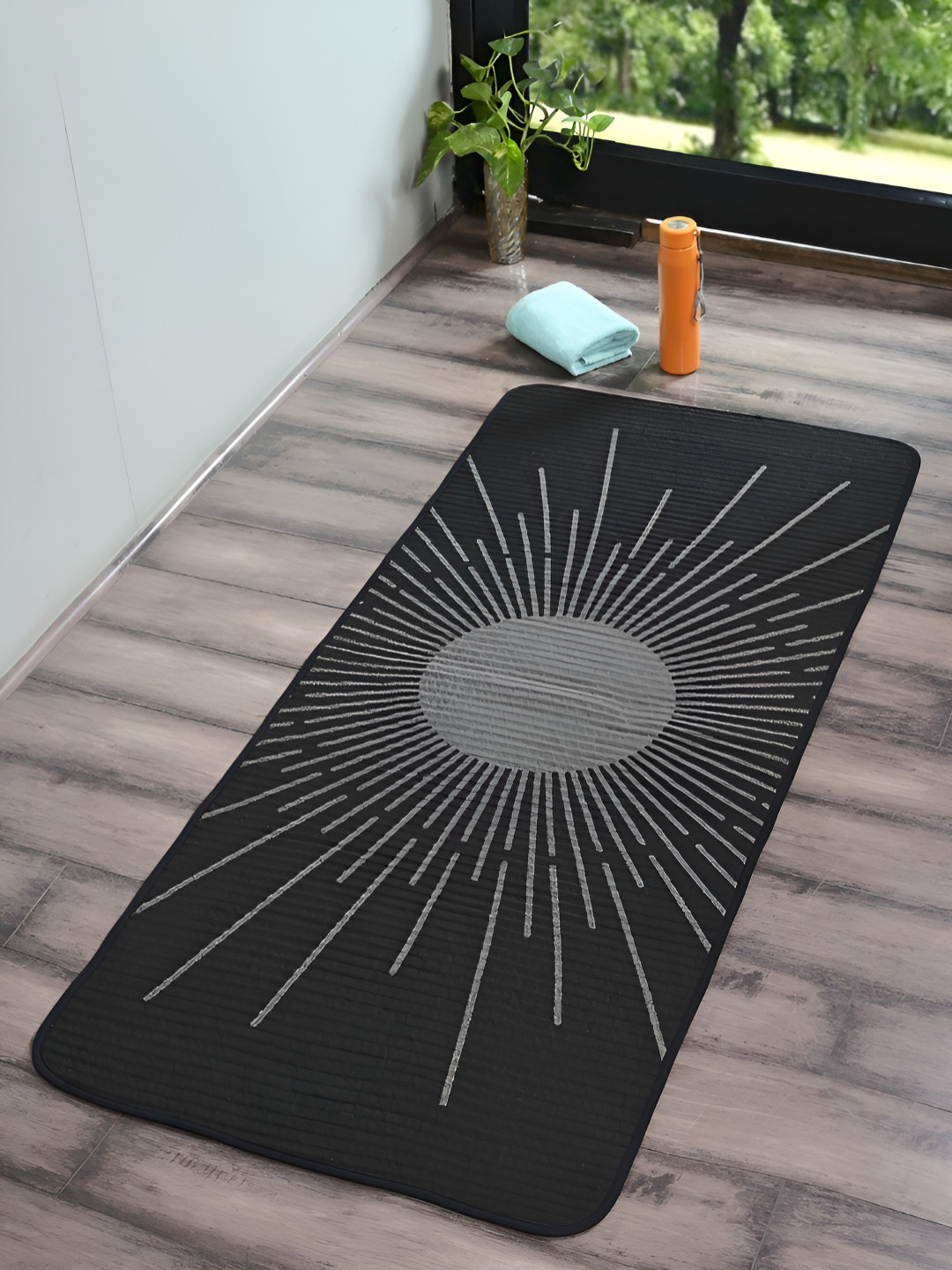 Saral Home Black & Grey Sun Printed Anti Skid Cotton Yoga Mat With Bag
