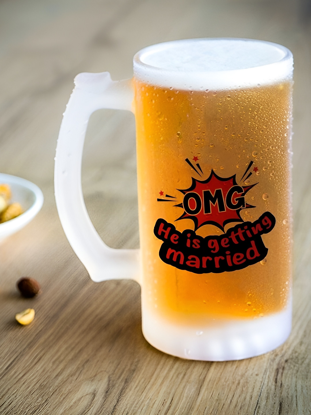 Indigifts Transparent Printed Glass Beer Mug 470ml