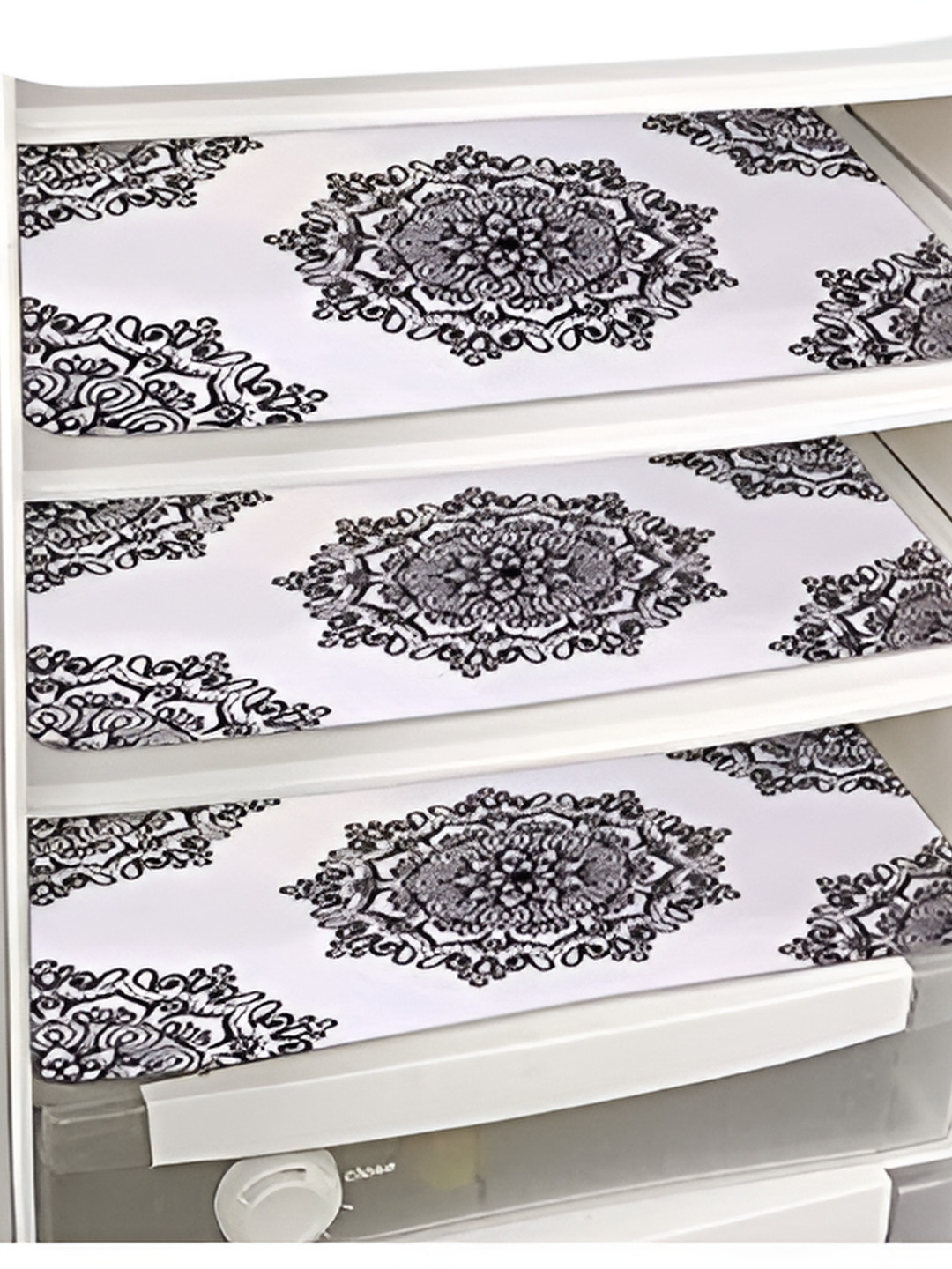 prettykrafts Black & White 3 Pieces Printed Non-Woven Refrigerator Shelf Mats