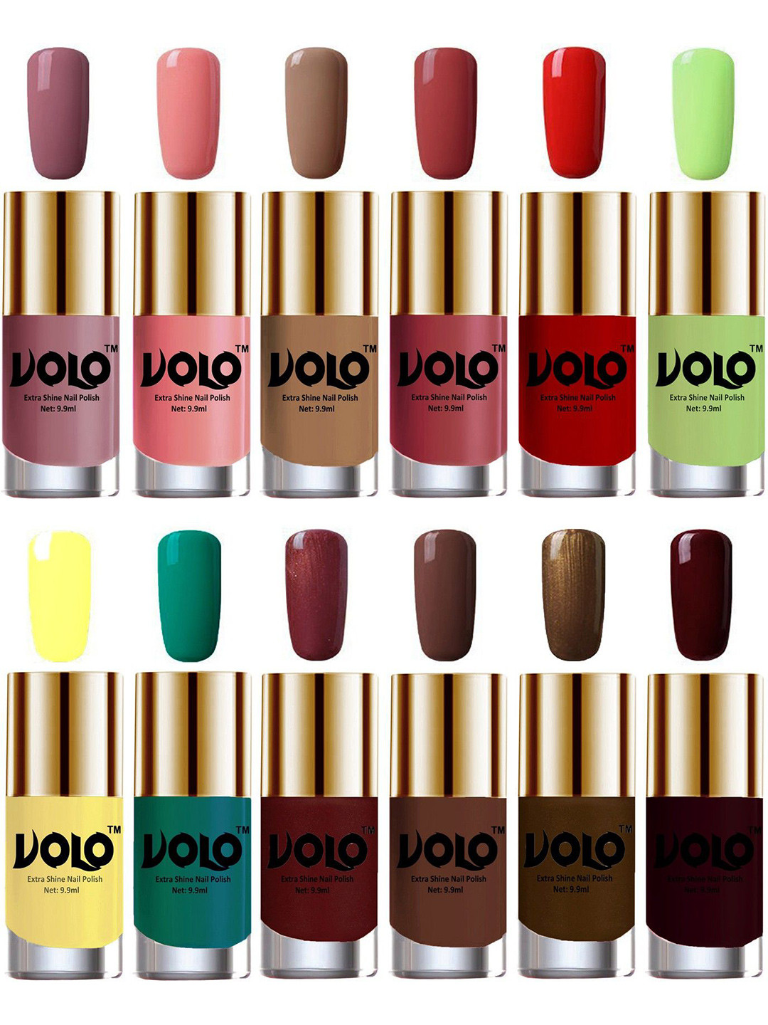 VOLO Set Of 12 Luxury Super Shine Vibrant Shades Nail Polish-9ml Each-Combo No-236