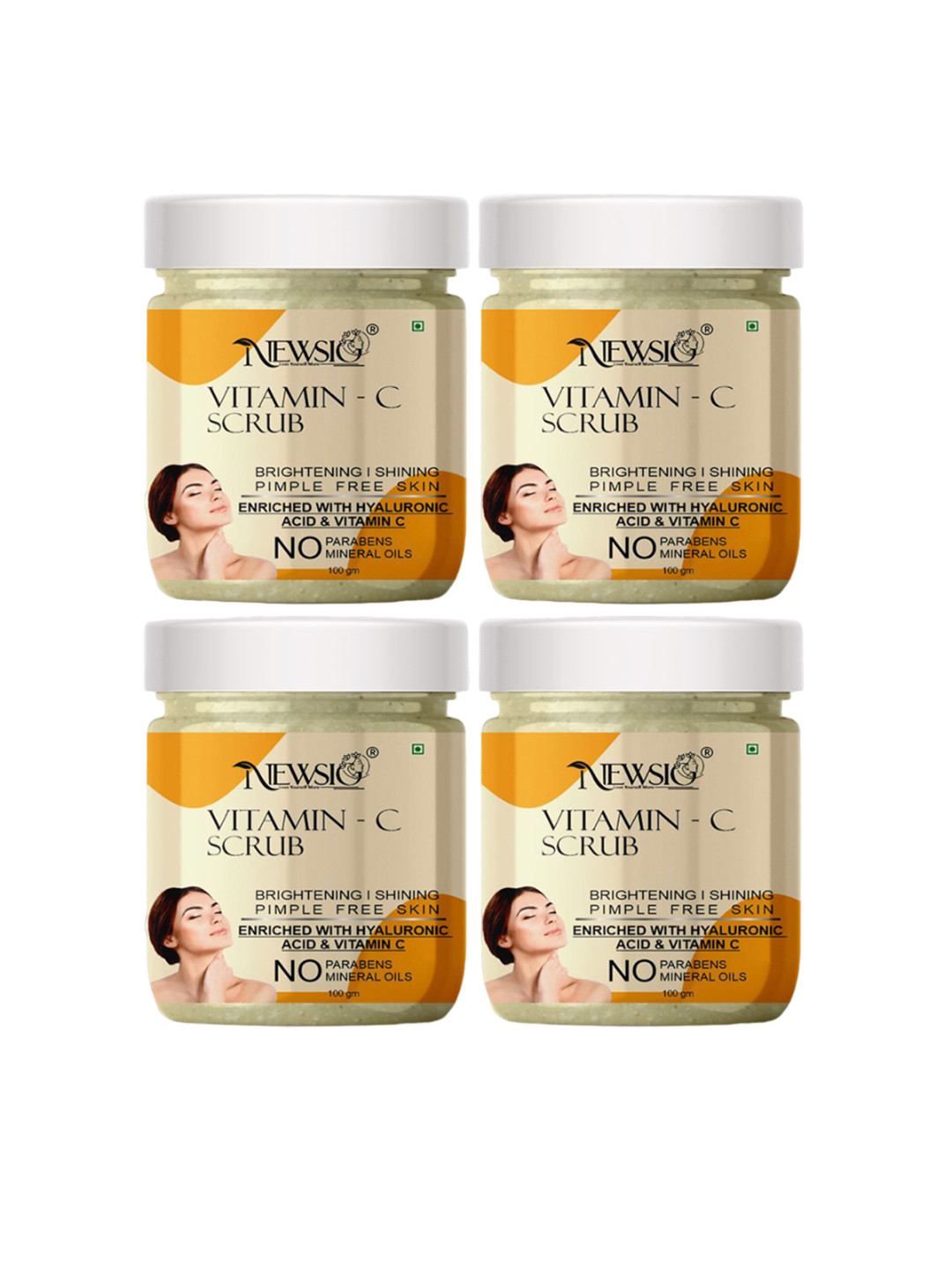 Newsio Set Of 4 Vitamin C Scrub For Brightening Skin With Hyaluronic Acid- 100 g Each