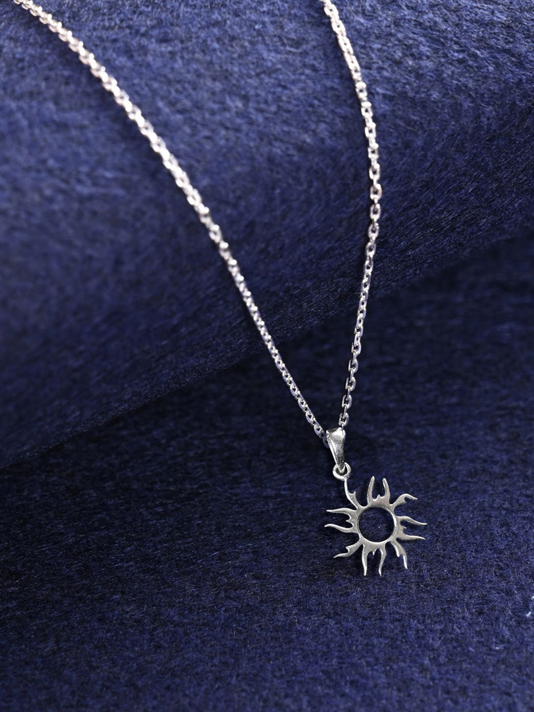 Clara 925 Sterling Silver Rhodium-Plated Contemporary Sun Pendant With Chain
