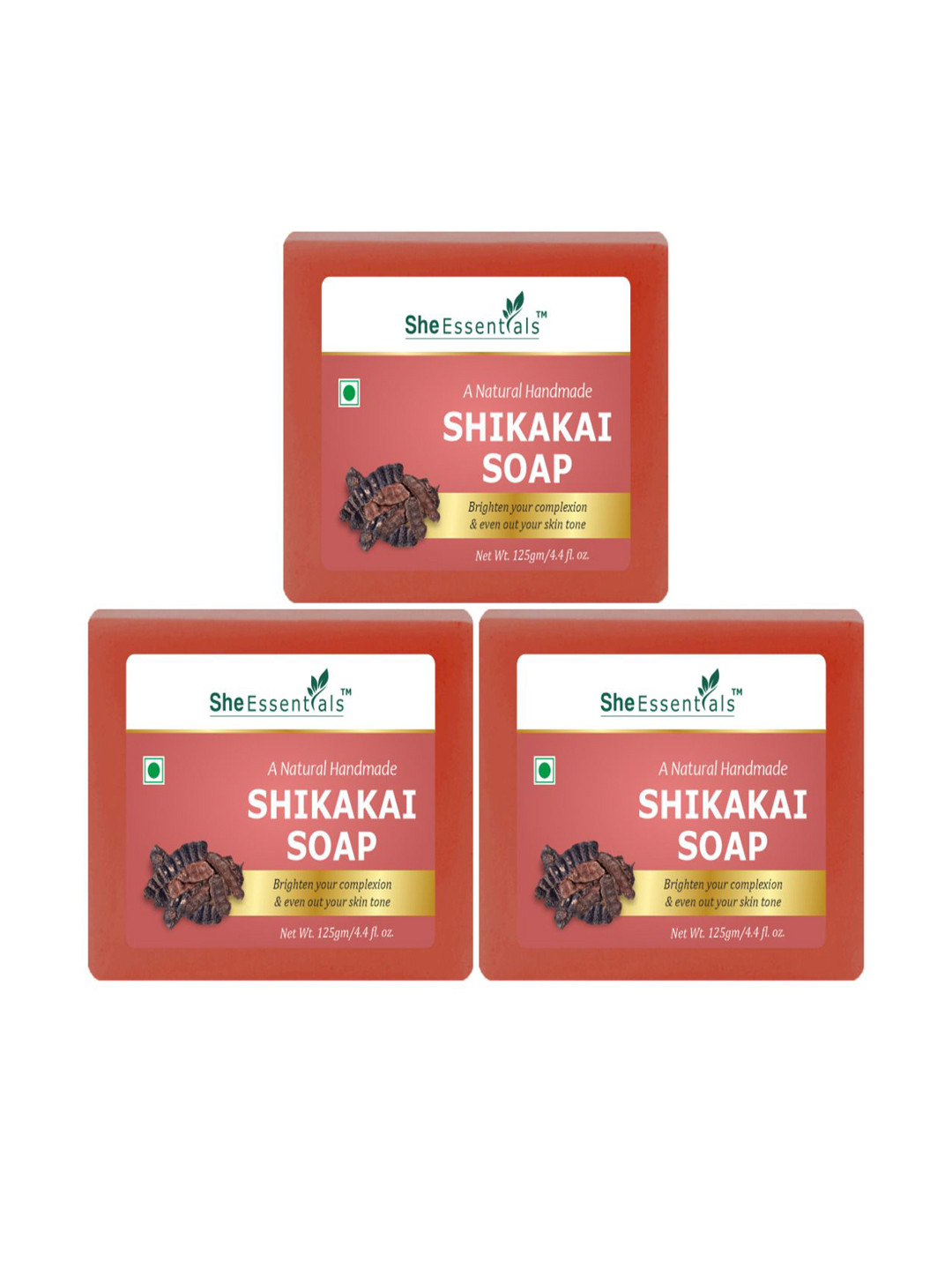She Essentials Set Of 3 Natural Shikakai Bath Soaps - 125 g Each