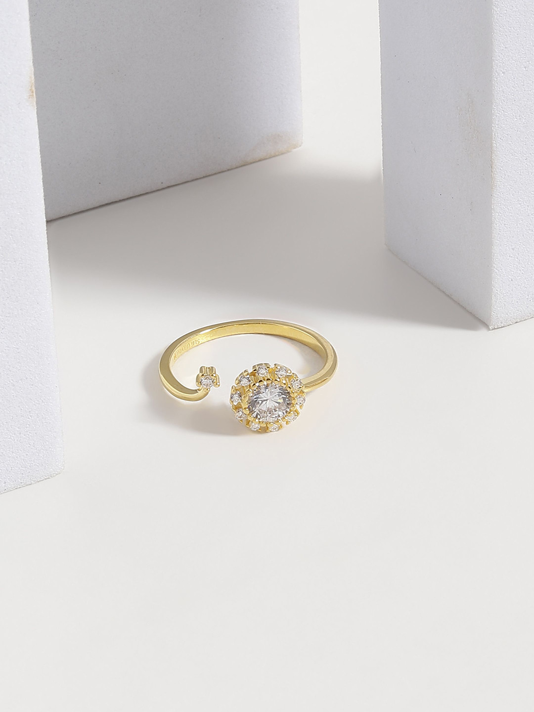 DIAVO The Helianthus 925 Sterling Silver Gold-Plated Stone Studded Finger Ring