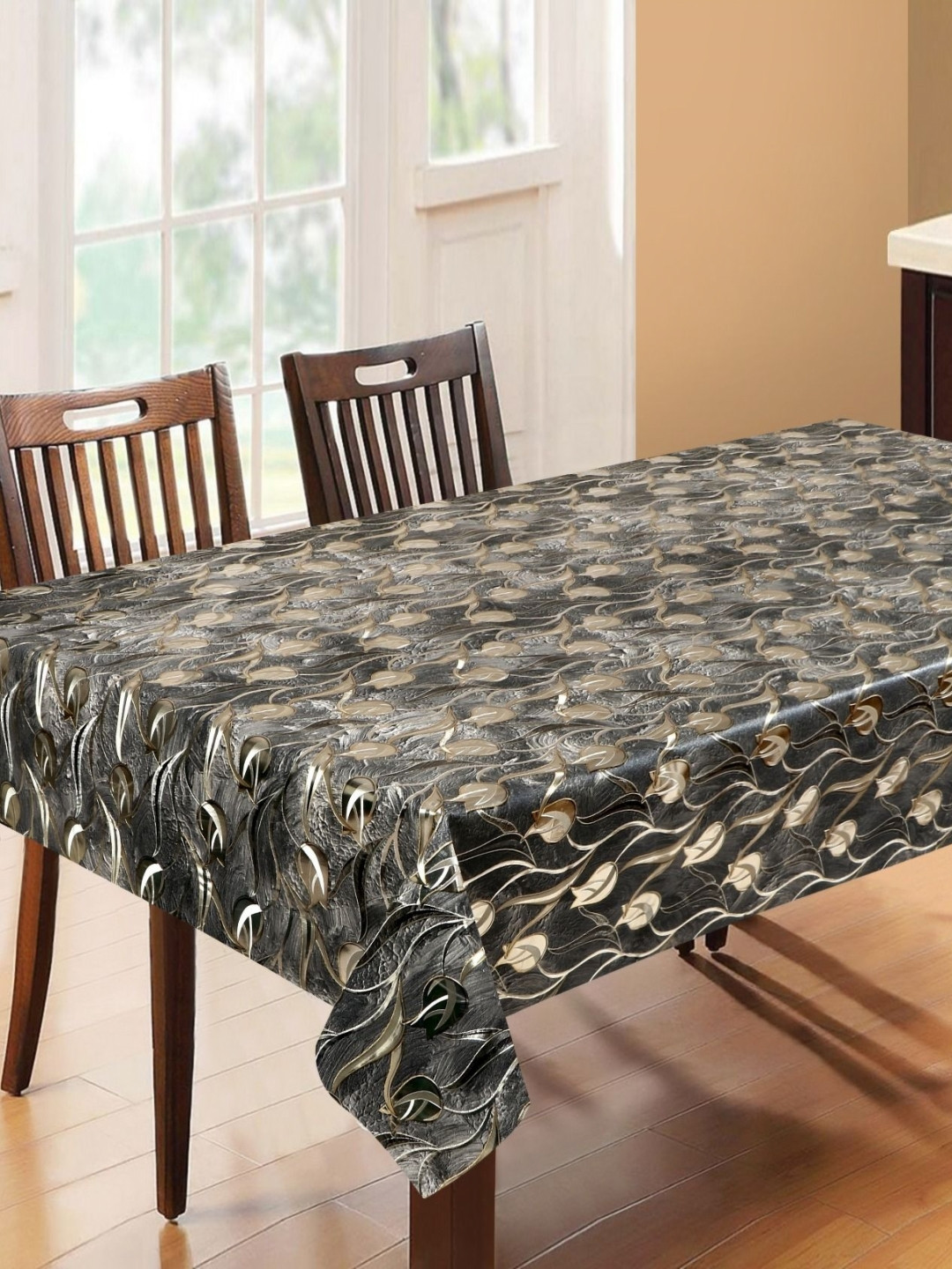 LooMantha Brown Printed Waterproof 6-Seater Table Cover