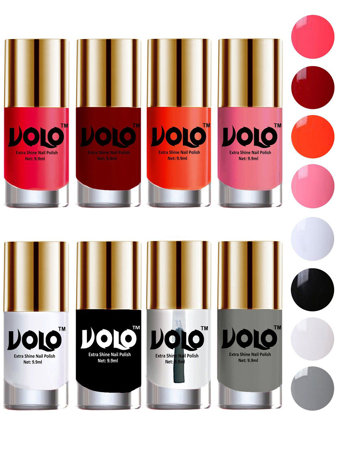 VOLO Set Of 8 High-Shine Long Lasting Nail Polish-  9.9ml Each-9-9-7-8-9-8-6-8