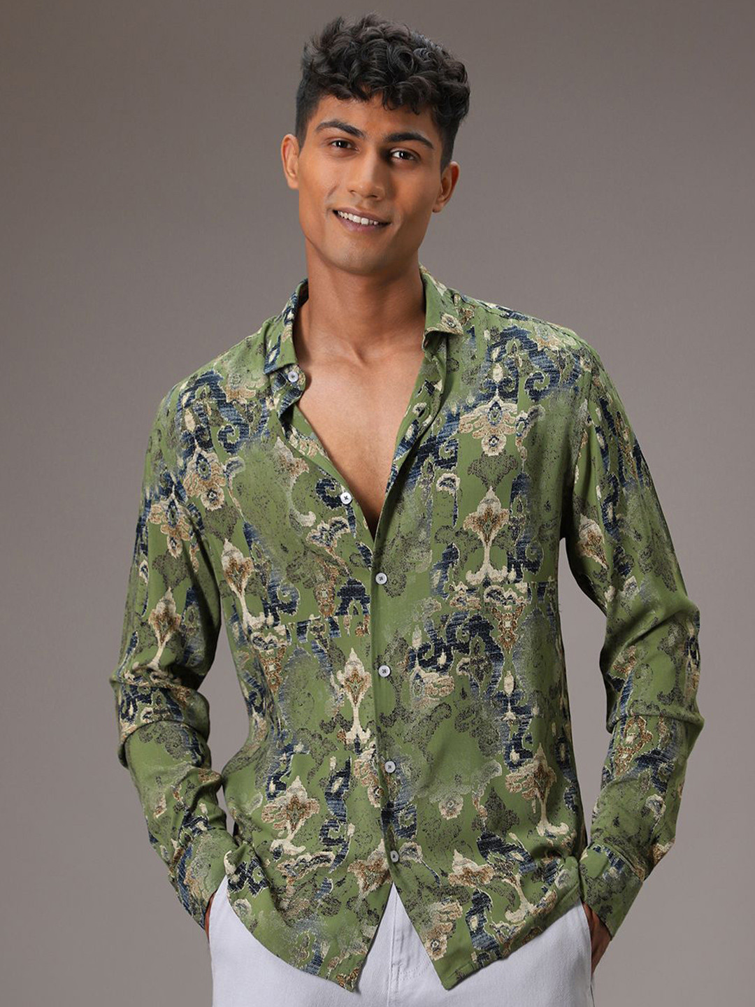 Banana Club Misty Feather Abstract Viscose Rayon Long Sleeves Shirt