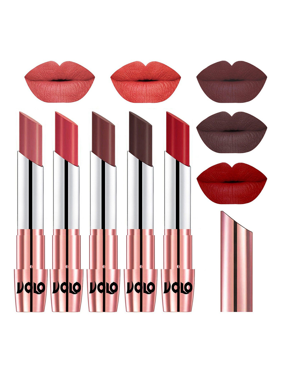 VOLO Set Of 5 Creme Matte Lipstick 3.5g Each-Light Peach-Peach-Coffee-Chocolate-Tomato Red