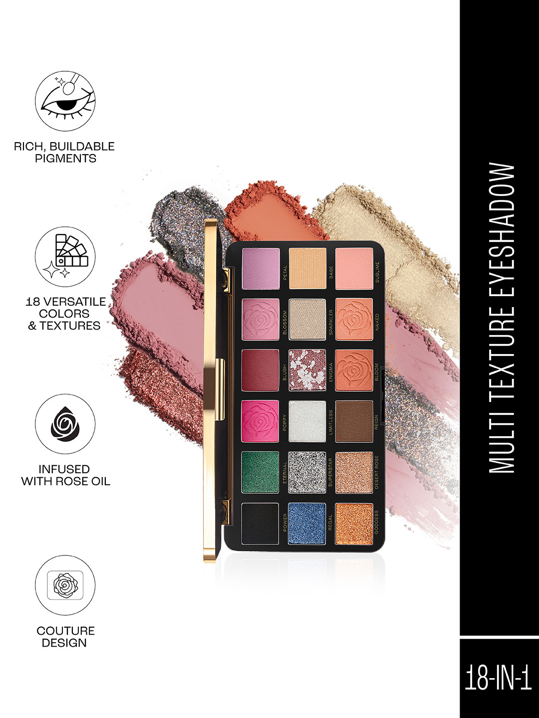 Lakme Rouge Bloom 18 In 1 Multi Texture Eyeshadow Pro-Palette For Infinite Looks - 27g
