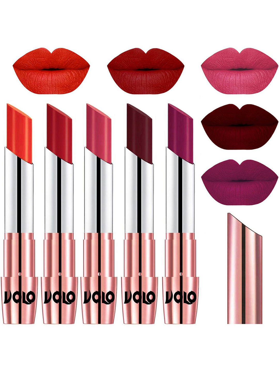 VOLO Set Of 5 Creme Matte Lipsticks - Coral 39-Tomato Red 40-Pink 41-Maroon 42-Magenta 45