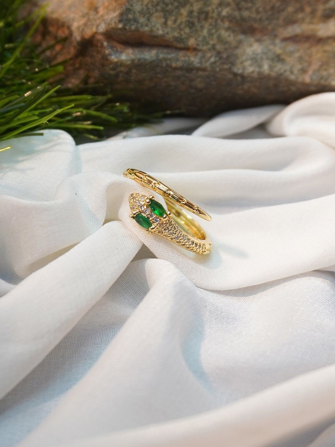 Niscka  Gold-Plated American Diamond Adjustable Finger Ring