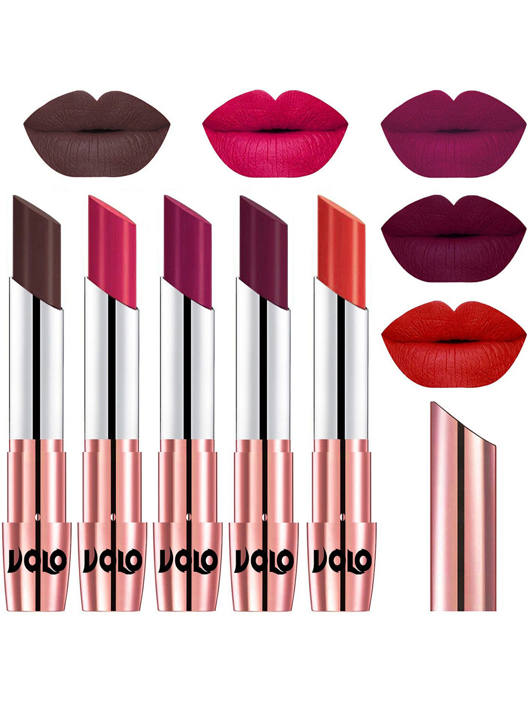 VOLO Set Of 5 Matte Lipstick-Chocolate 35-Passion Pink 44-Magenta 45-Wine 47-Orange 49