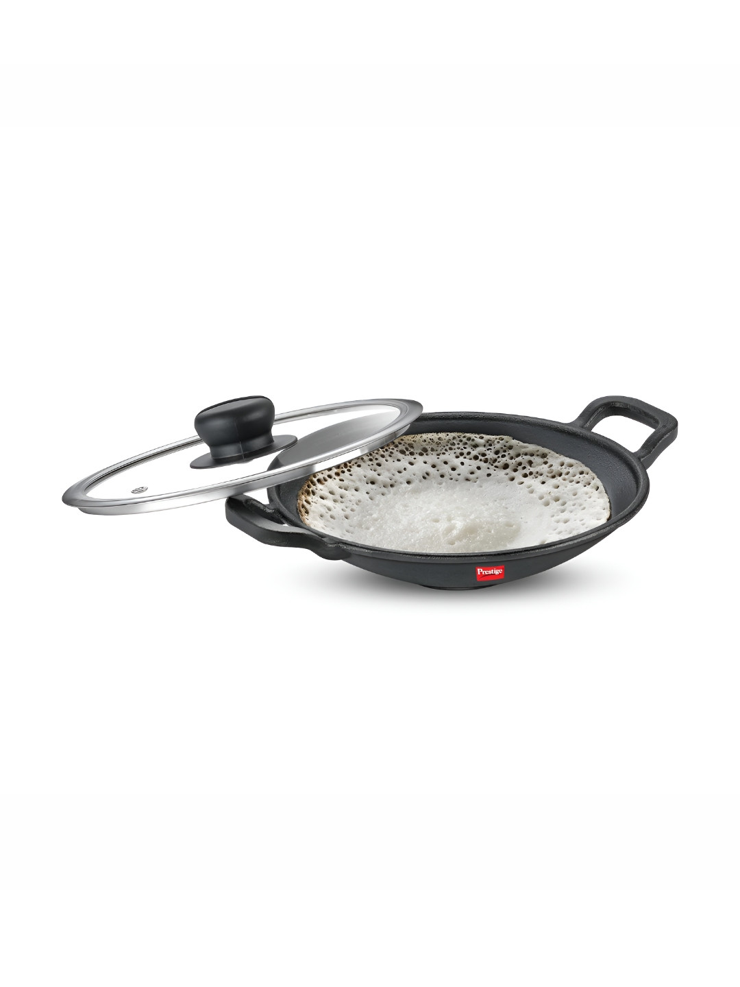 Prestige Black Appachetty Induction Base Cast Iron Appam Patra with Glass Lid