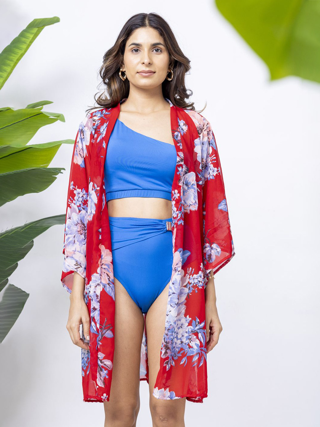 Aoba Women Solid One Shoulder Three Piece Swim Set