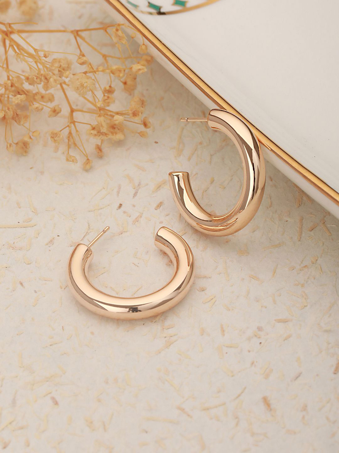 SARAF TRENDZ Rose Gold-Plated Stainless Steel Styling C Hoops Earrings