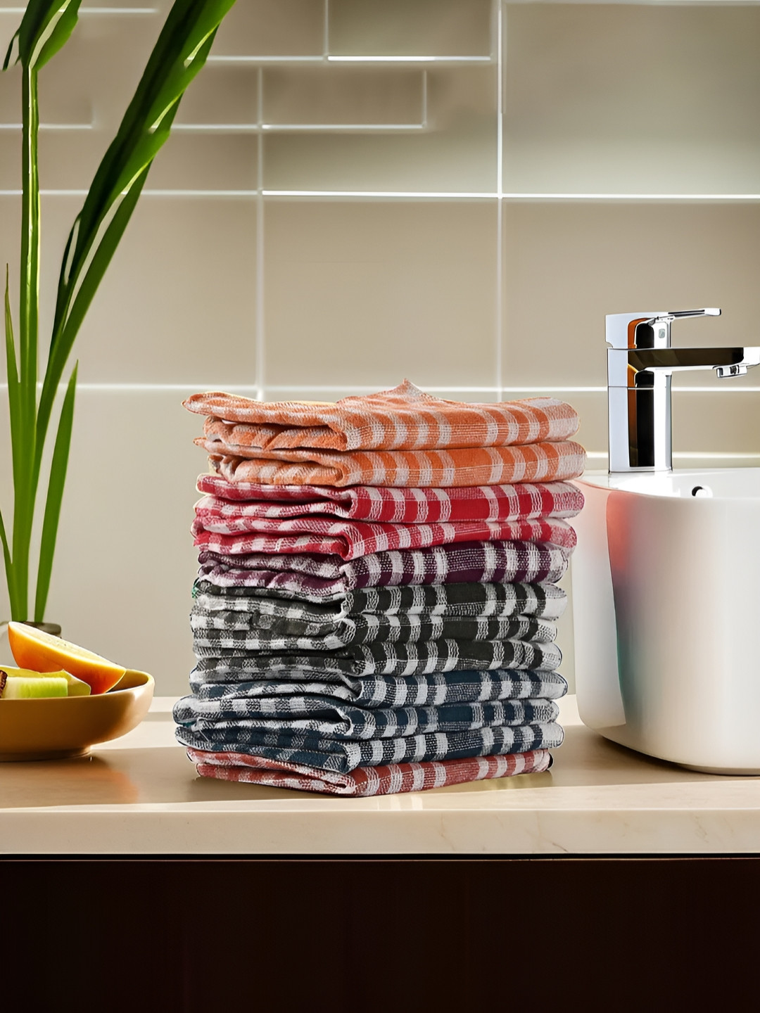 Kuber Industries 12-Pcs Black & Green Printed Cotton Kitchen Towels