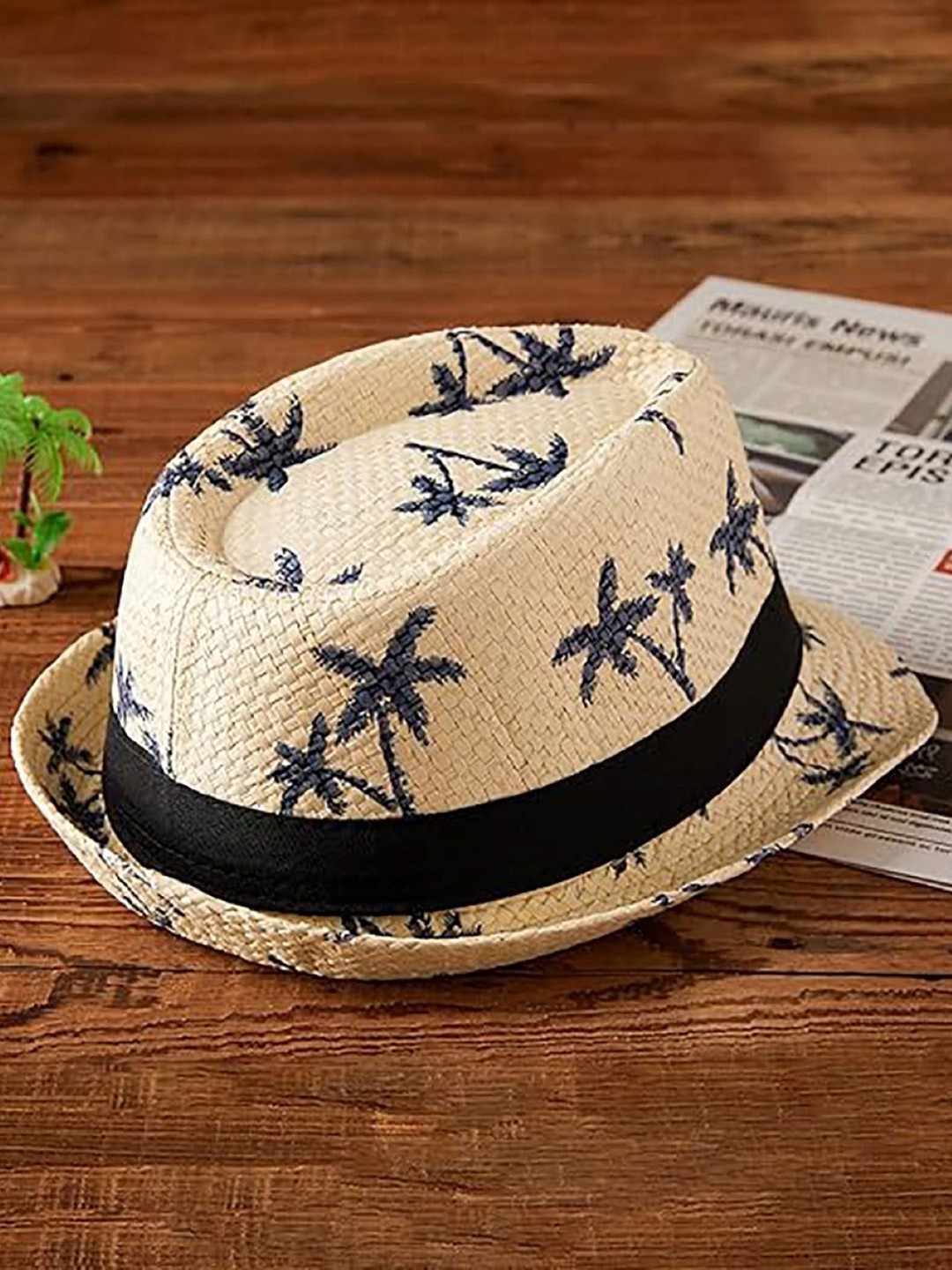 Infispace Men Cotton Printed Beige Self Design Fedora Hat