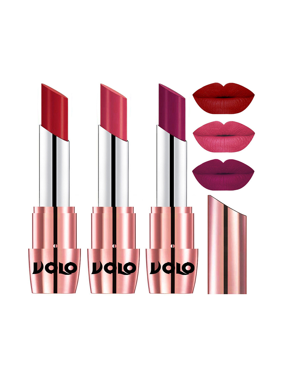 VOLO Set Of 3 Creme Matte Lipstick 3.5g Each - Tomato Red 640-Magenta 641-Pink 645