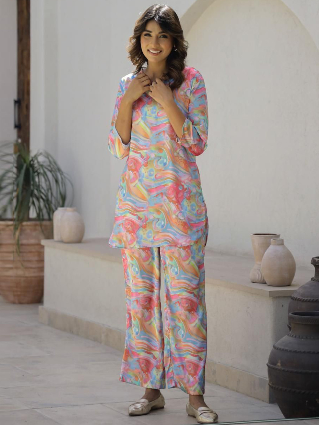 FLAVIA CREATION Abstract Printed Pure Cotton Tunic With Trousers