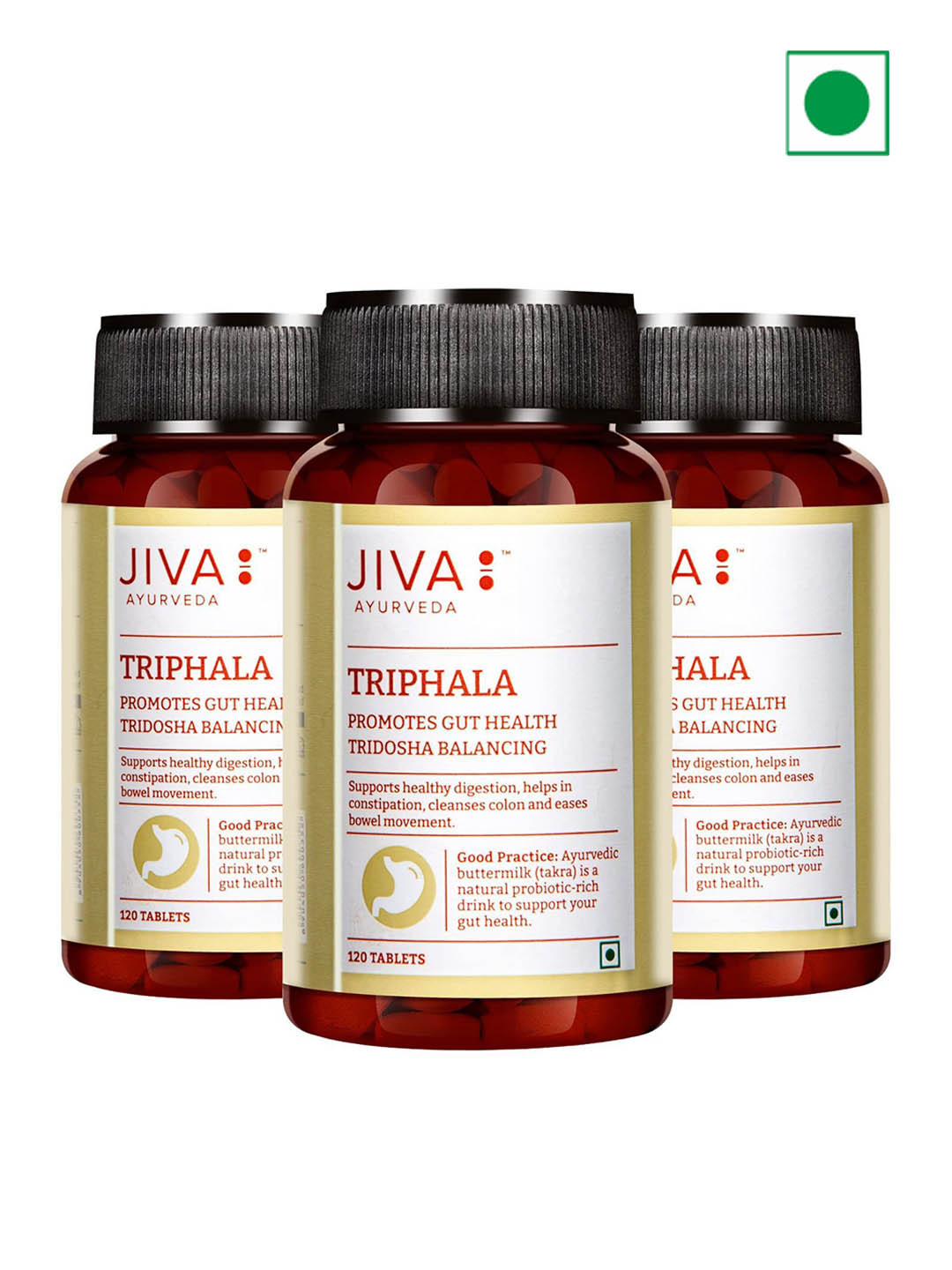 Jiva Set Of 3 Triphala Tablet 500mg Improves Digestion  - 120 Tabs Each