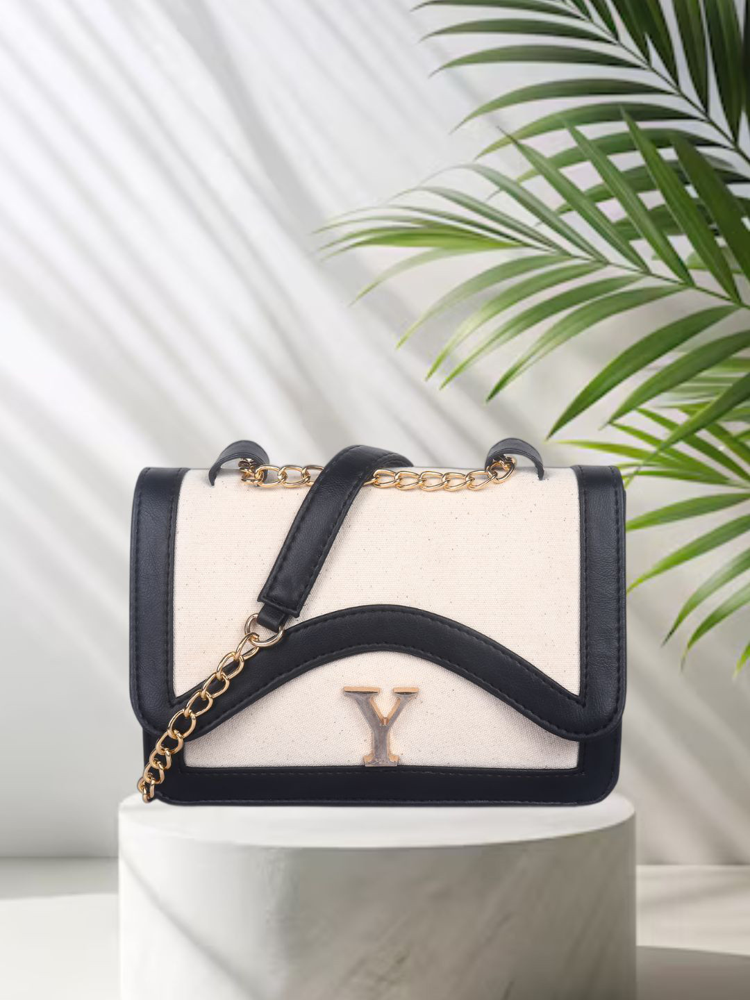 yelloe Colourblocked Sling Bag with Cut Work
