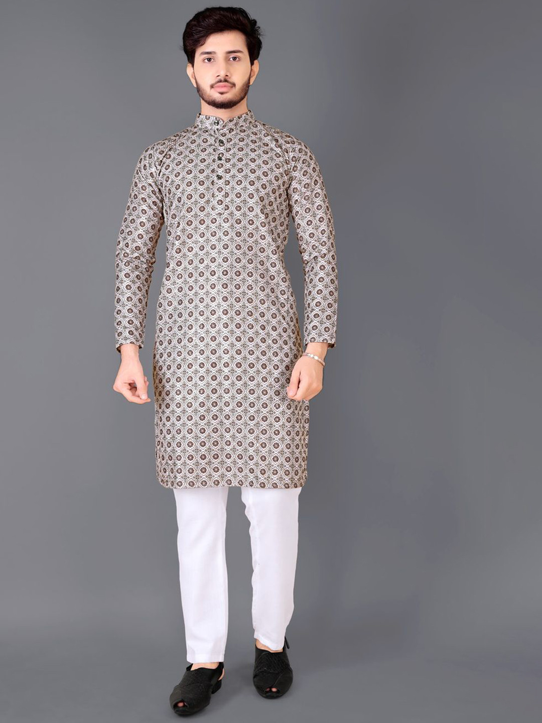 CHARLOTTE GRACIOUS Floral Printed Mandarin Collar Straight Kurta