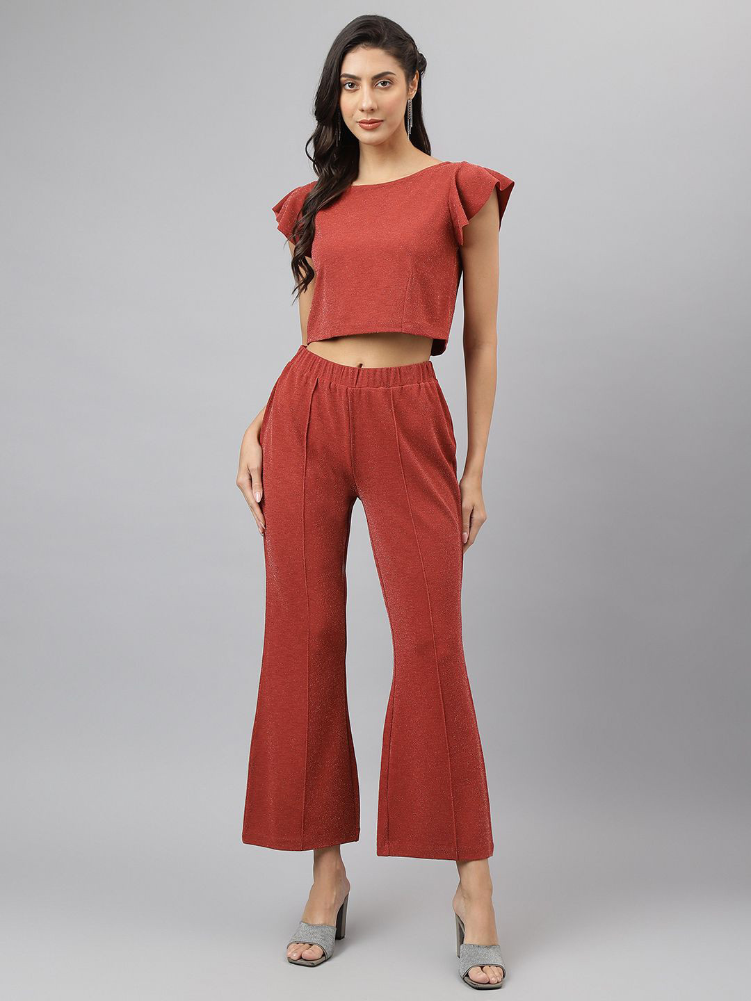 Latin Quarters Women Solid Rust Co-Ords Set