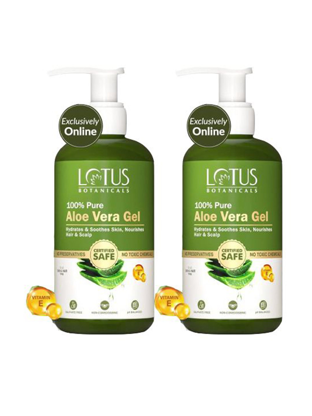 Lotus Botanicals Set Of 2 Pure Aloe Vera Gel With Vitamin E - 200 ml Each