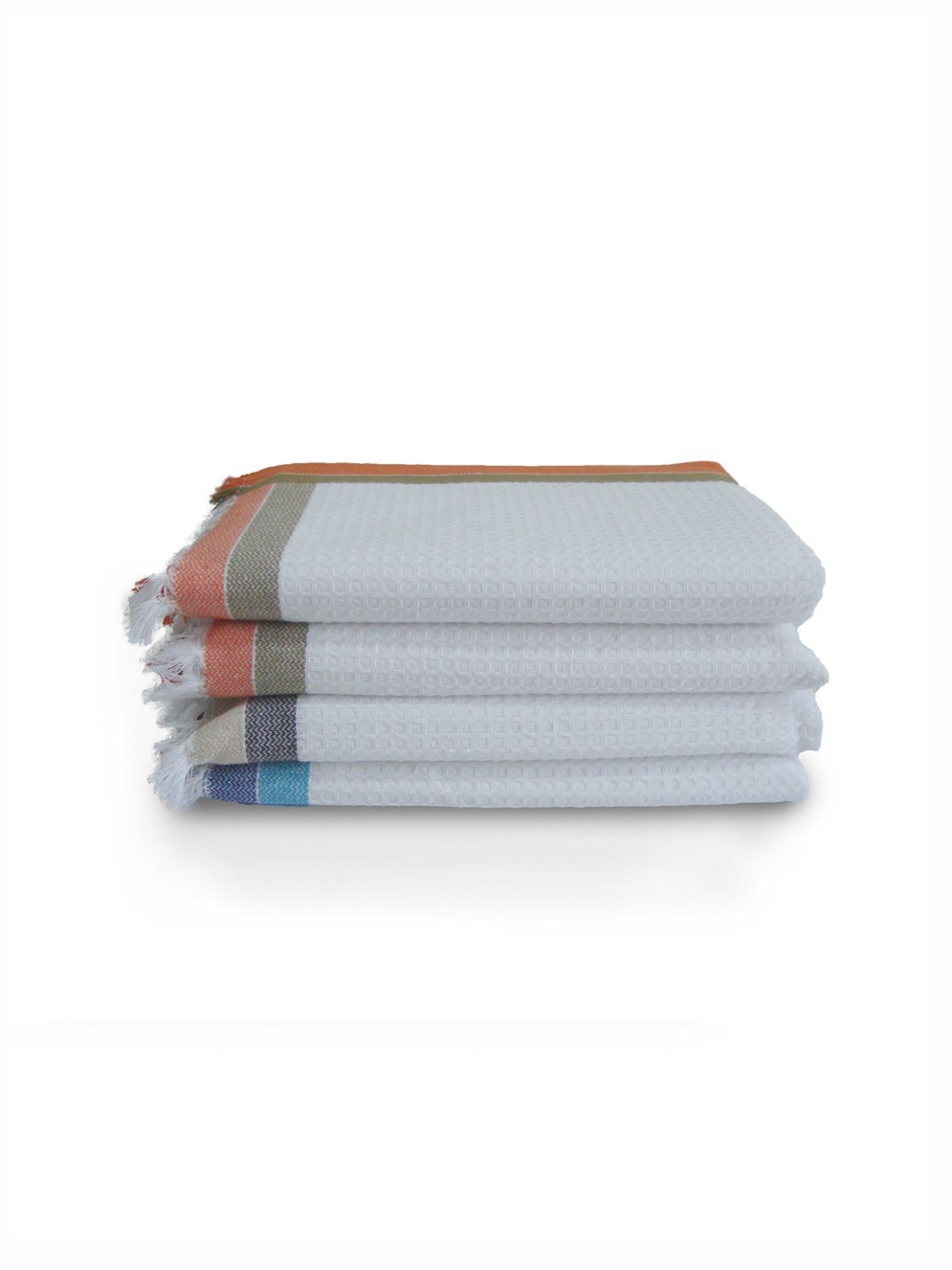 Aura Off White & Orange 4 Pieces Textured 210 GSM Pure Cotton Quick-Dry Bath Towel