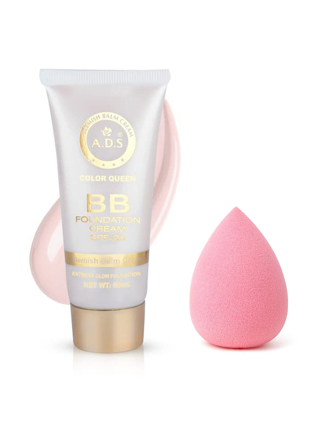 A.D.S Extreme Glow BB Foundation Cream & Sponge Beauty Blender Puff, 60gm Shade-03