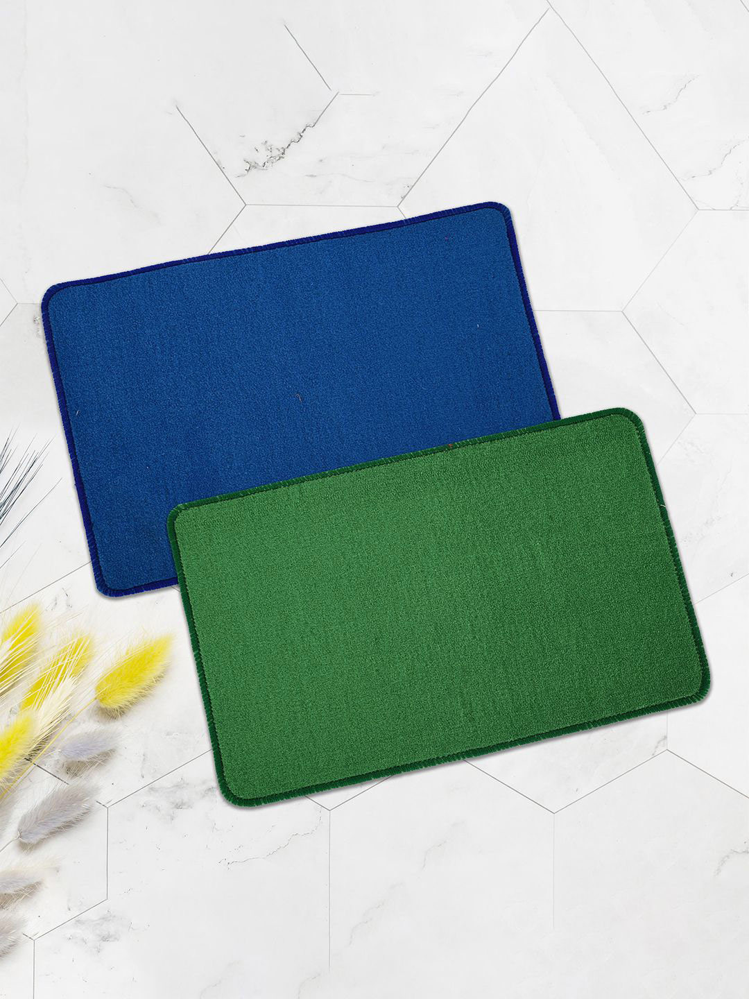 Kuber Industries Blue & Green 2 Pieces Microfiber Anti-Skid Door Mats