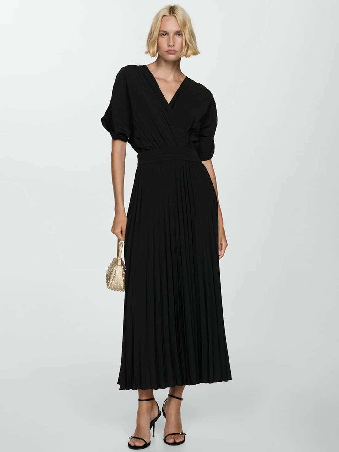 MANGO Accordion Pleats A-Line Midi Dress