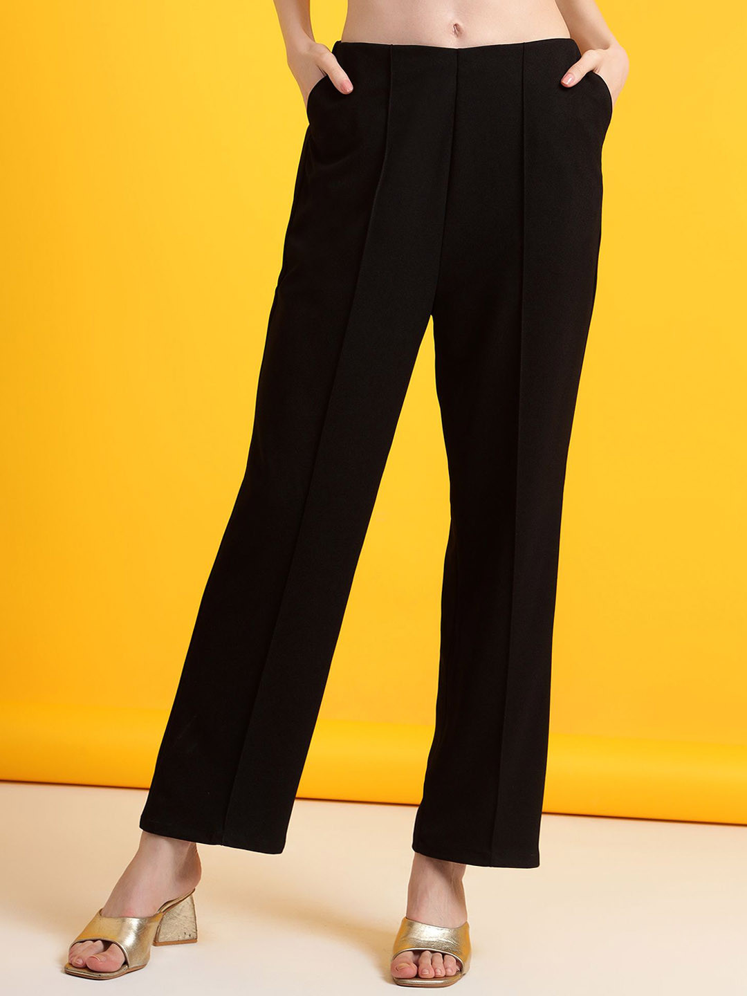 Golden Kite Women Tailored High-Rise Wrinkle Free Pleated Formal Trousers