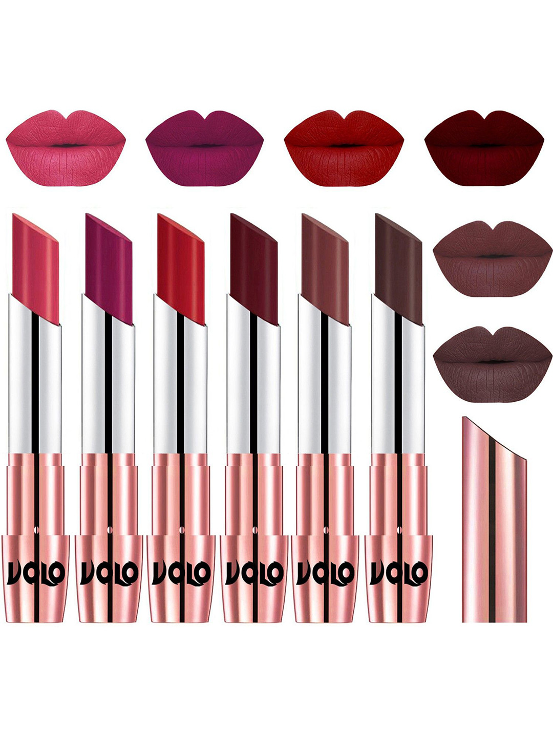 Set Of 6 Creme Matte Lipstick-Pink03-Magenta05-Tomato Red08-Maroon-Coffee-Chocolate