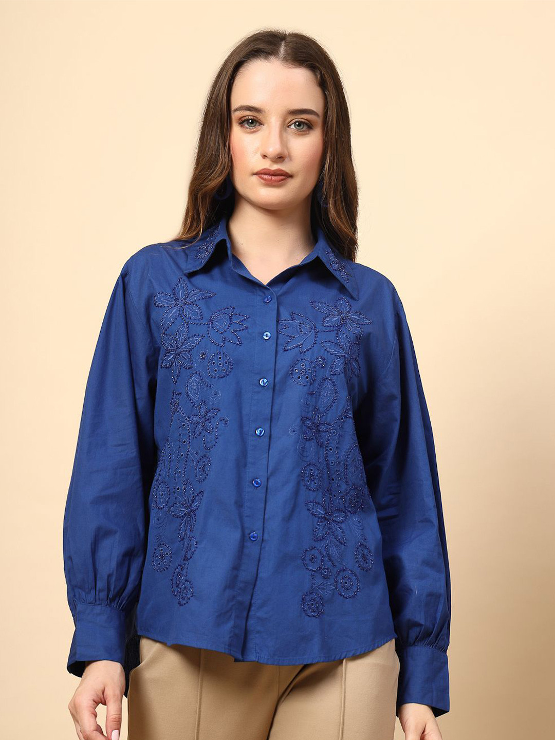 Gipsy Women New Spread Collar Floral Printed Cotton Casual Shirt