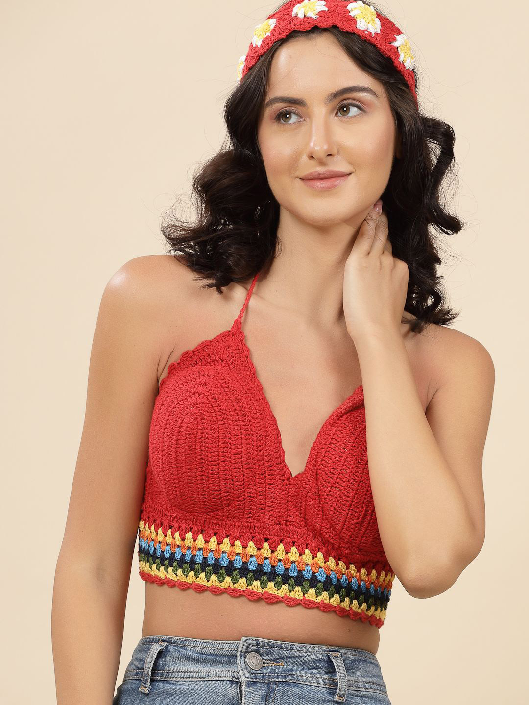 Velvery Women Self Design Halter Neck Cotton Top