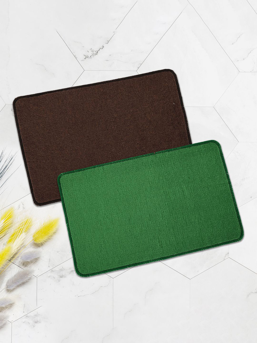 Kuber Industries Green & Brown 2 Pieces Anti Skid Door Mats