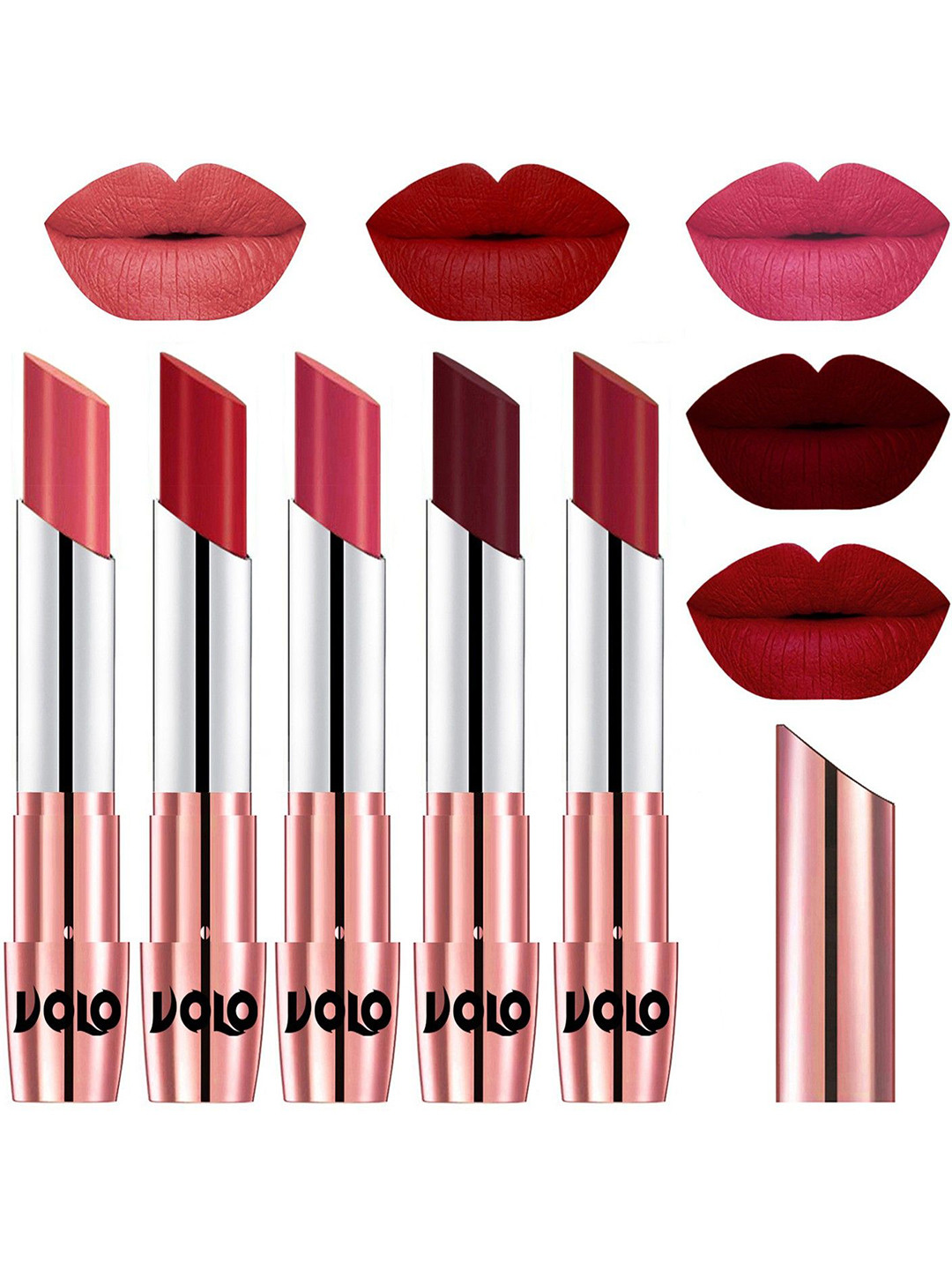 VOLO Set Of 5 Creme Matte Lipstick3.5gEachDark Peach37-TomatoRed40-Pink41- Maroon42-Red43