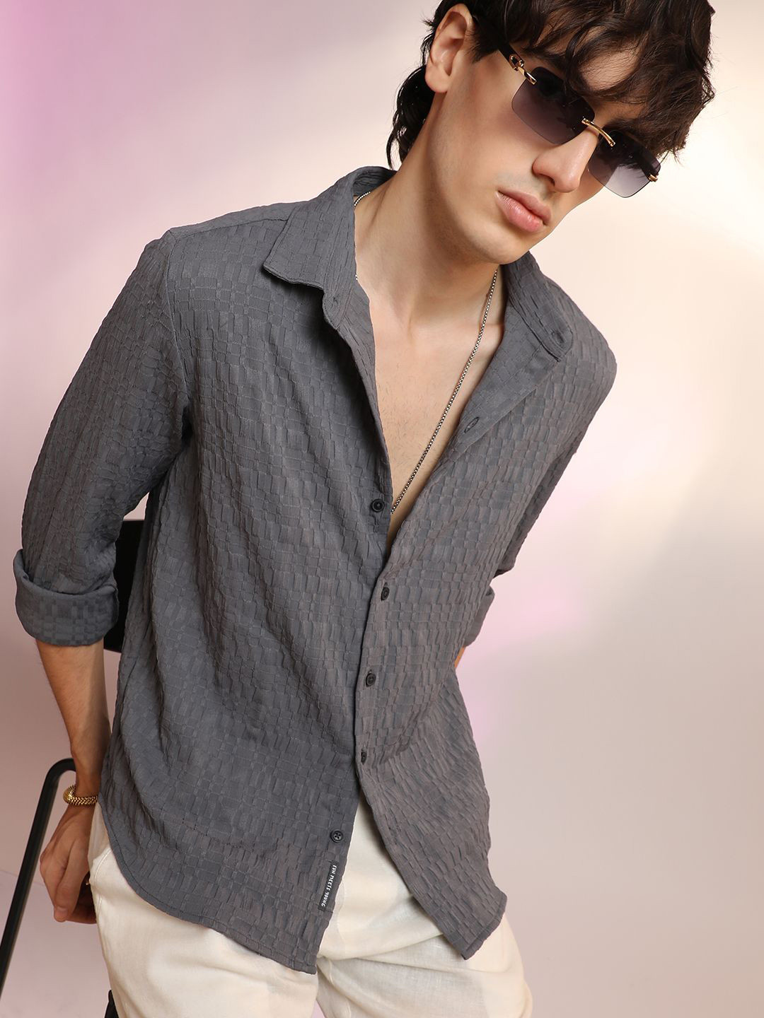 CAHOOT Men Comfort Spread Collar Textured Casual Shirt