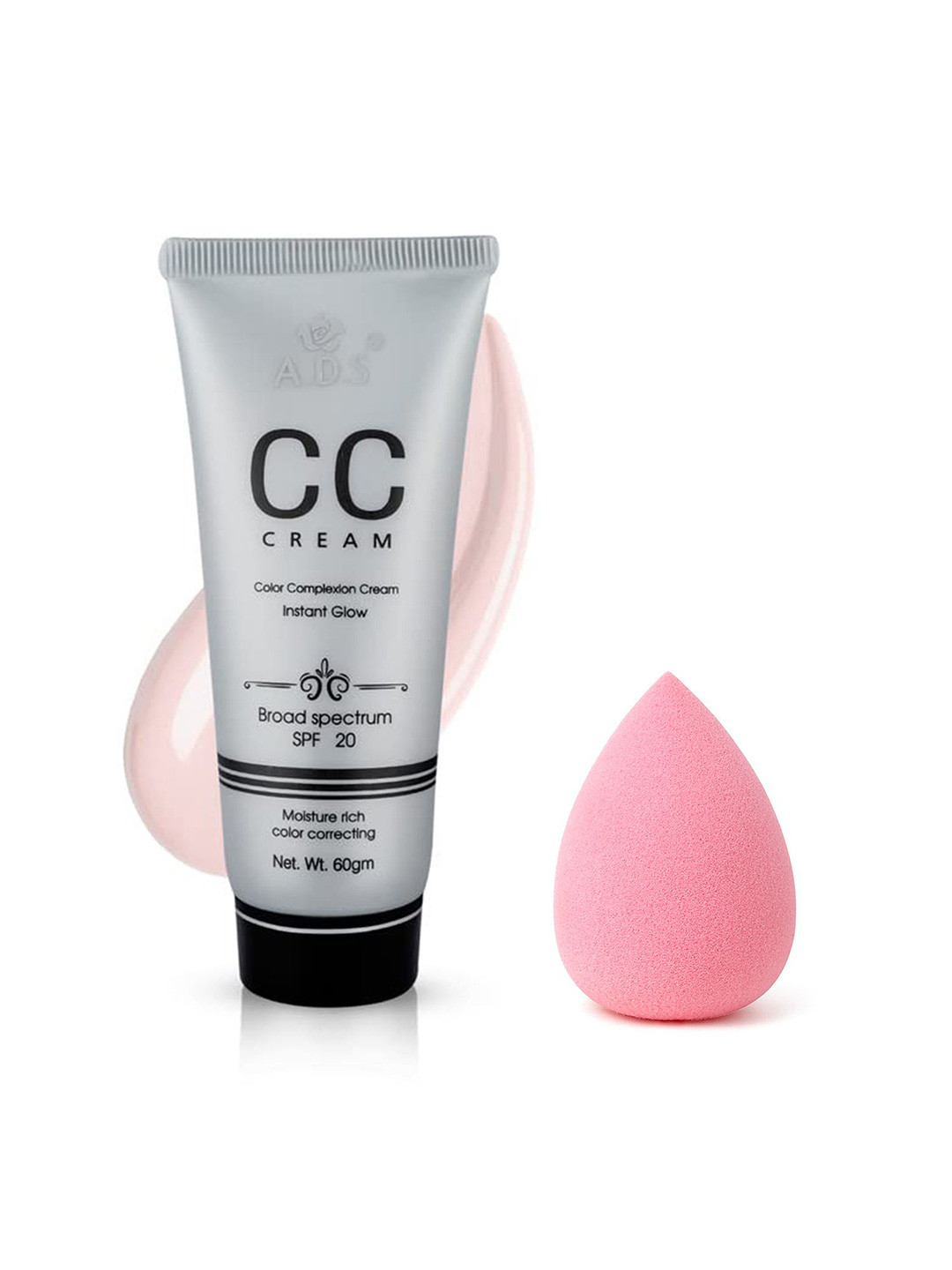 A.D.S Color Complexion Instant Glow CC Cream & Sponge Beauty Blender Puff, 60gm Shade-03