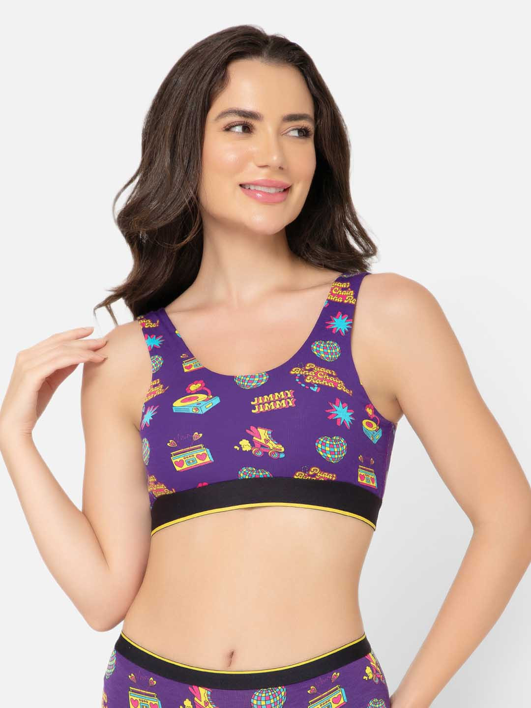 bummer Printed Non Padded Moisture Wicking Rapid-Dry Workout Sports Bra - Full Coverage