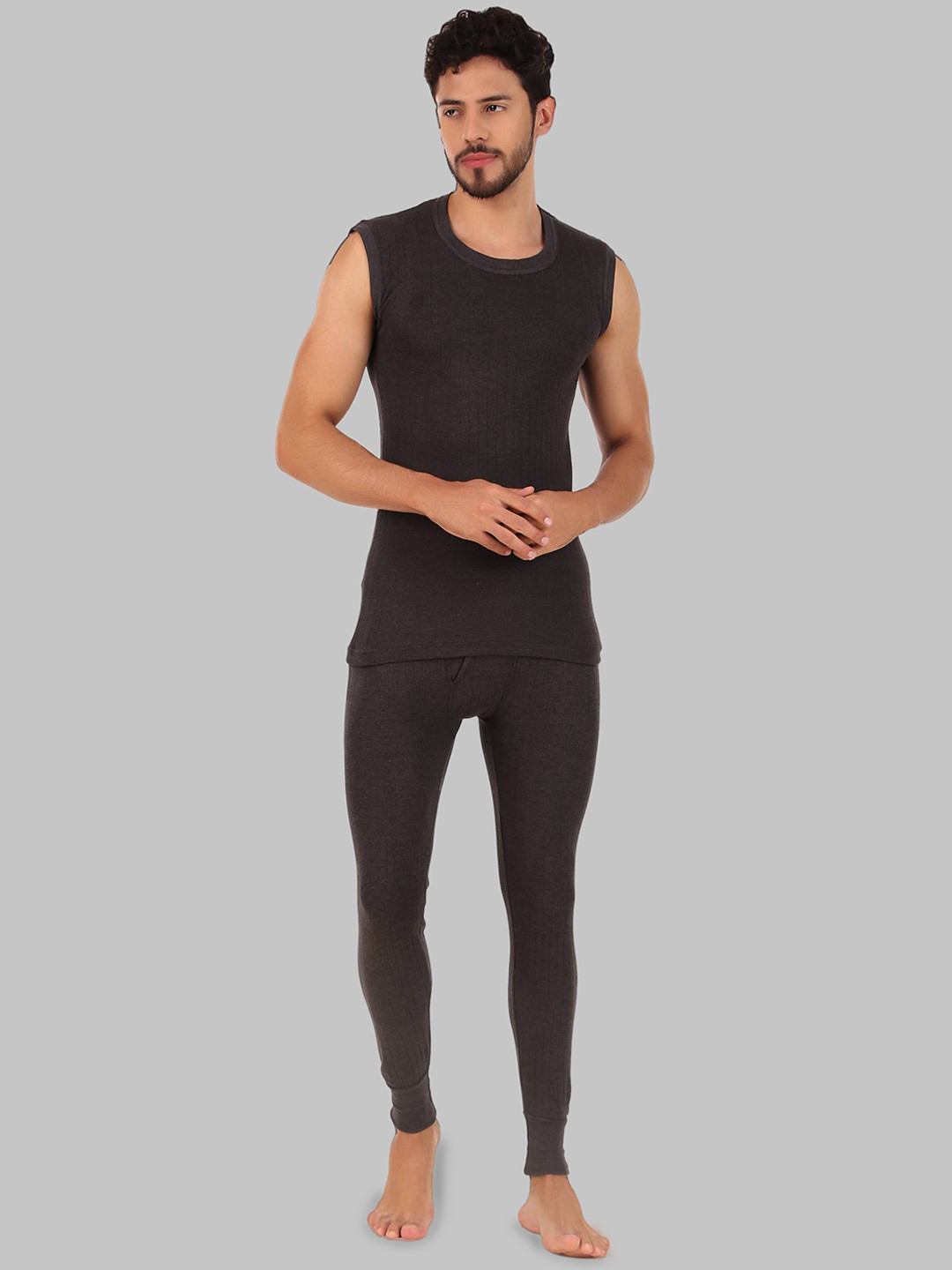 inner element Men's Round Neck Thermal Set of Sleeveless Top + Pant