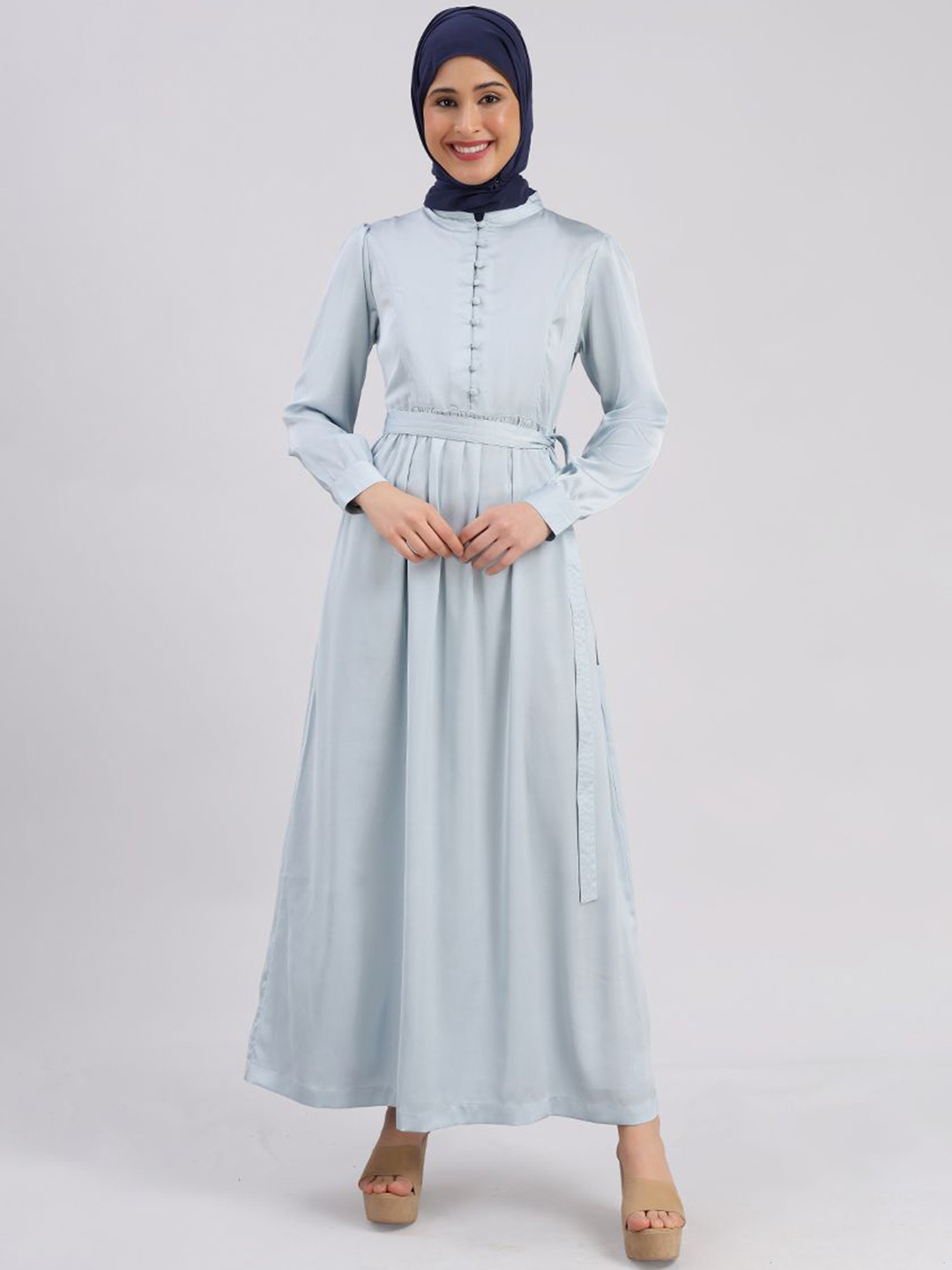 IDH London Solid Flared Maxi Satin Abaya Burqa