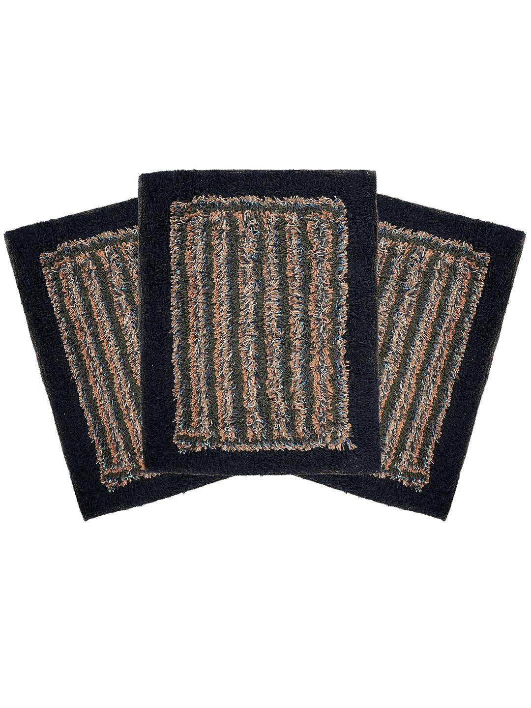 Kuber Industries Blue & Orange 3 Pieces Striped Printed Anti Skid Door Mats