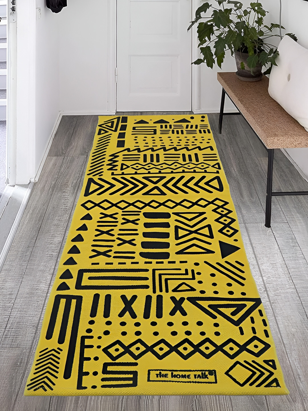 THE HOME TALK Yellow & Black Printed Cotton Rectangular Yoga Mat