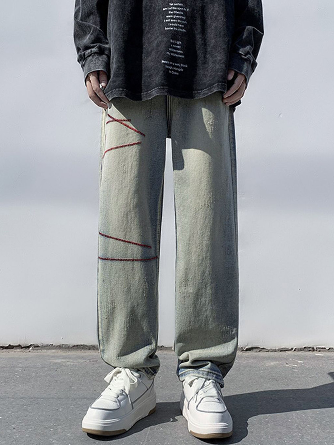 HERE&NOW Men Relaxed Fit Slash Knee Jeans 3003101-Grey