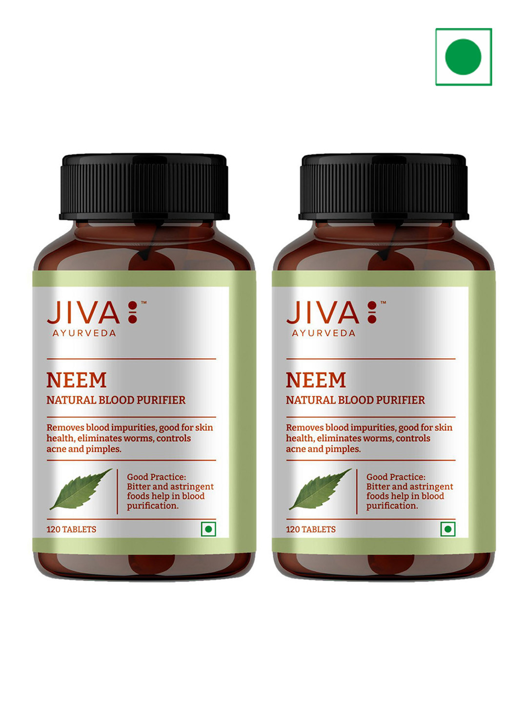 Jiva Set Of 2 Neem Tablets 500mg Helps to Remove Impurities-120 Tablets Each