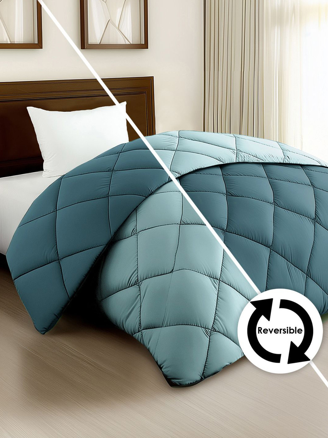 Story@home Tarquoise Blue Solid Reversible 240 GSM AC Room Single Bed Comforter