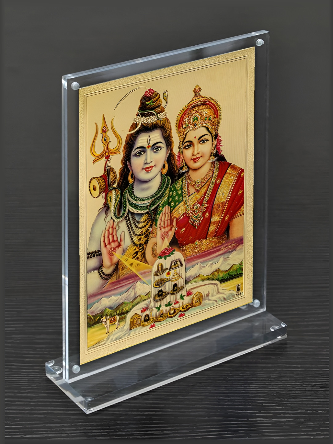 Hawai Transparent & Gold Toned Siva Parvathi Acrylic Table Photo Frame