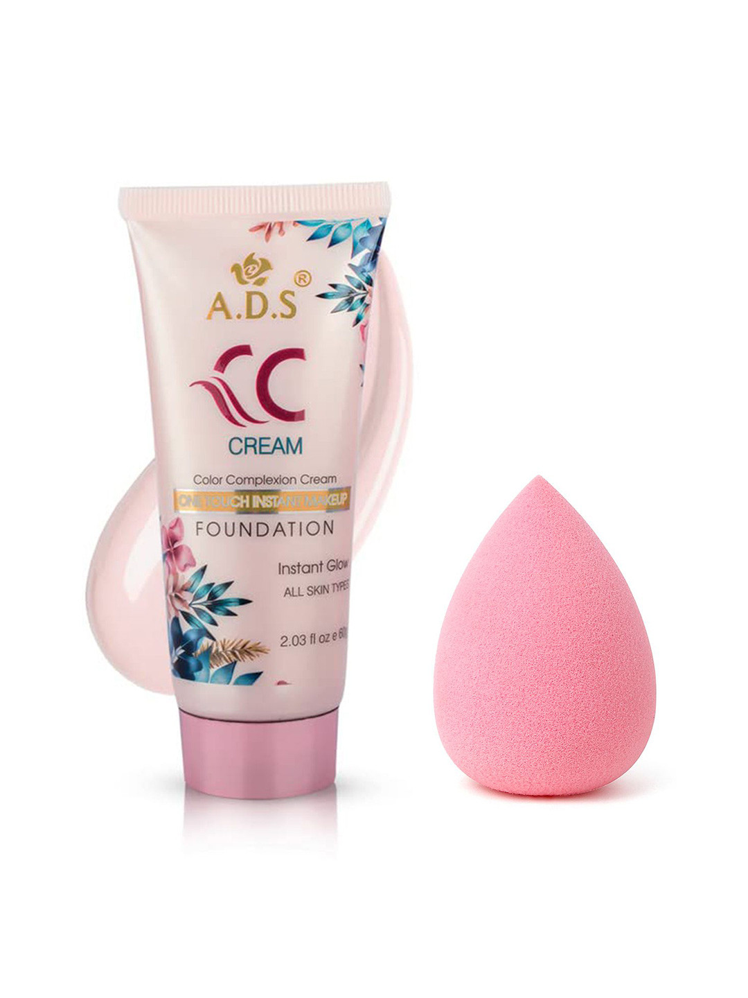 A.D.S One Touch Instant Makeup CC Cream & Sponge Beauty Blender Puff, 60gm Shade-03